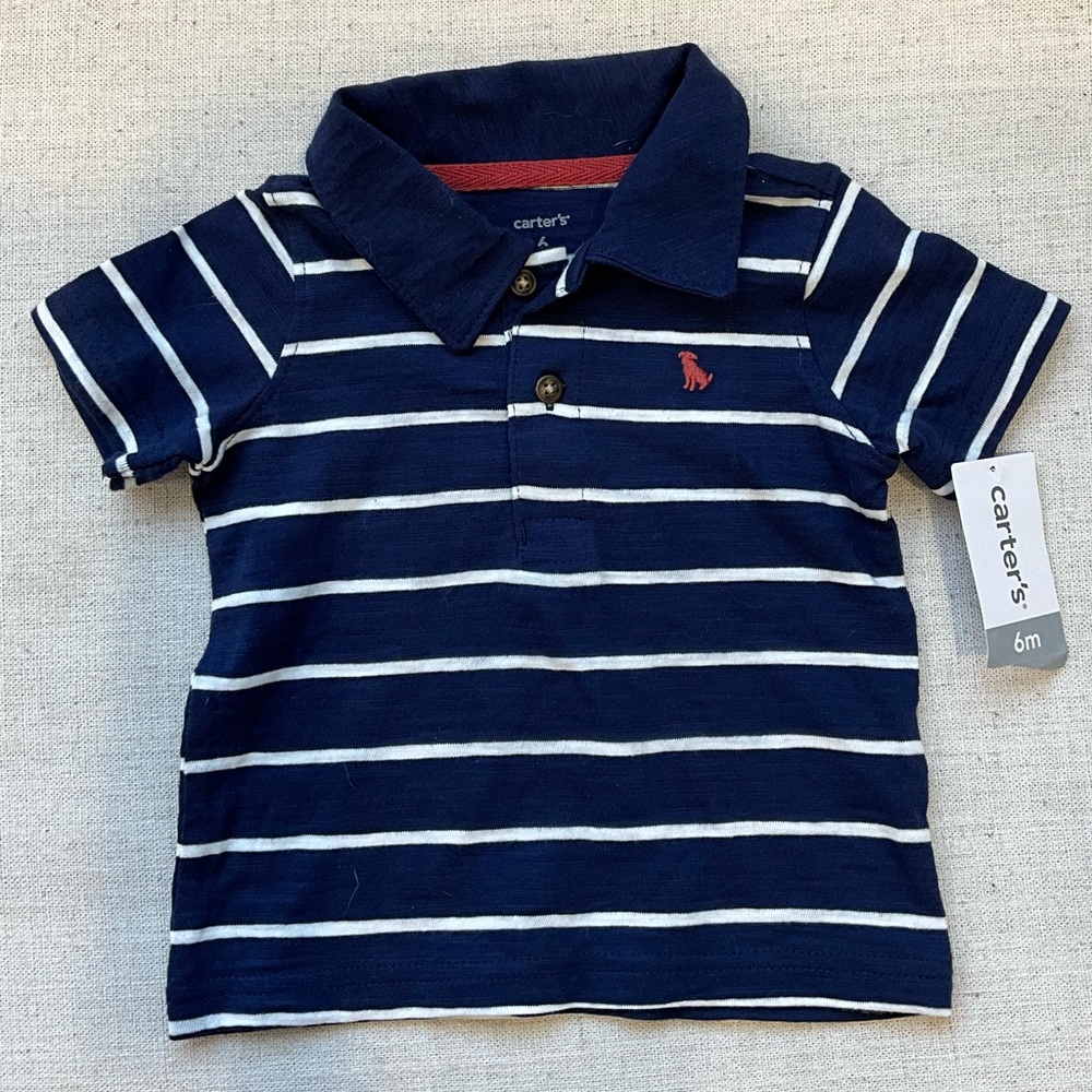 Carter’s Baby Boy Blue Striped Polo Short Sleeve Shirt. Size 6 months.